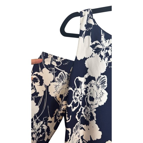 NWOT Jessica Howard Size 18 Navy & White Floral Cold Shoulder Dress Polyester - Picture 10 of 16